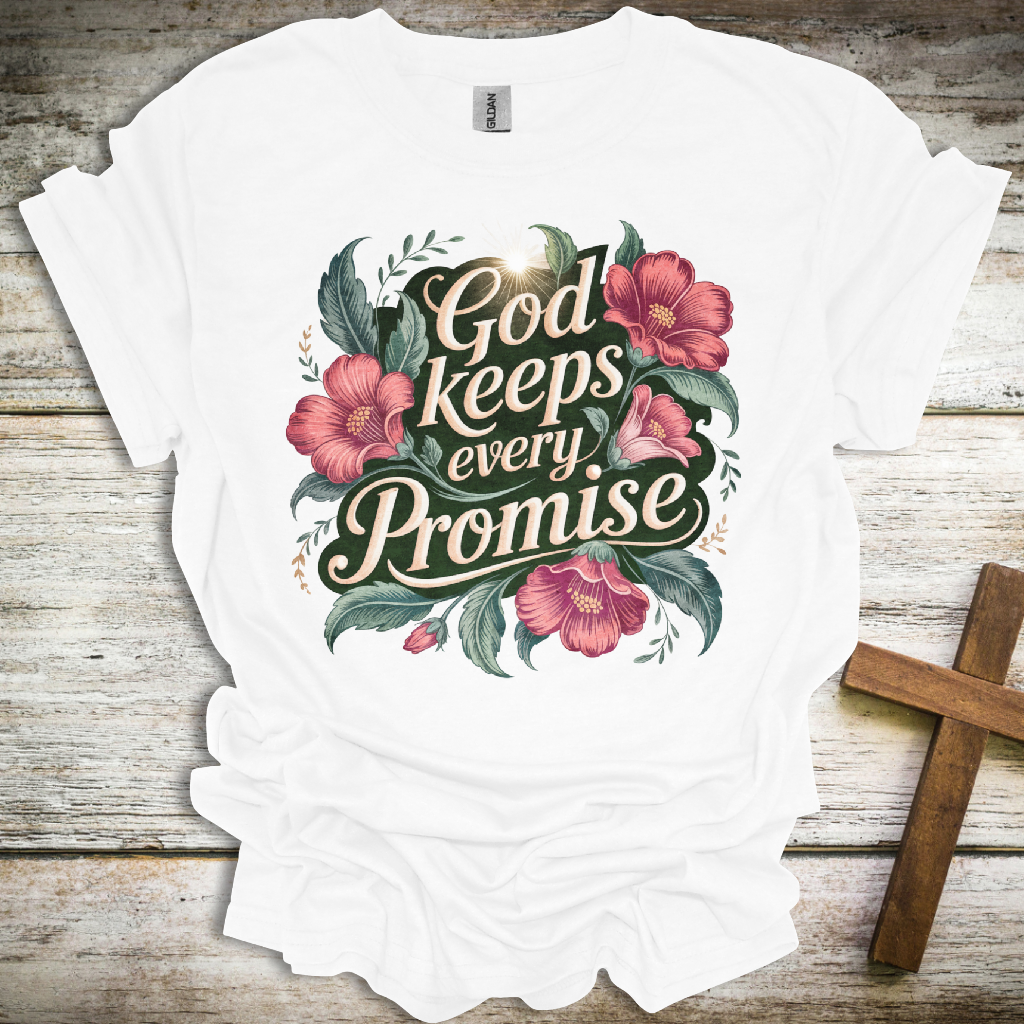God Keeps Every Promise T-Shirt – Faith-Filled Floral Christian Tee – Unisex Scripture Shirt