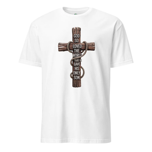 John 3:16 Wooden Cross Christian T-Shirt – Faith-Based Design