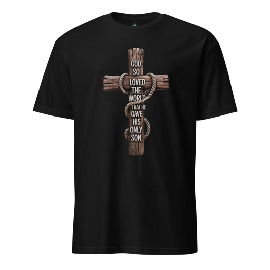 John 3:16 Wooden Cross Christian T-Shirt – Faith-Based Design